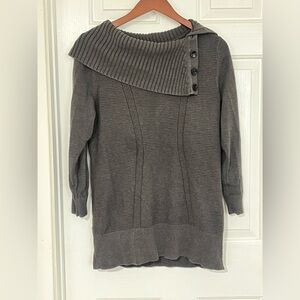 Gray Women's Sweater with Asymmetrical Cowl Collar